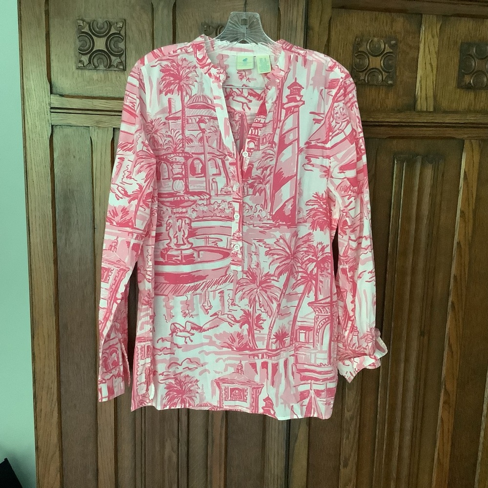 Pink and white tunic top